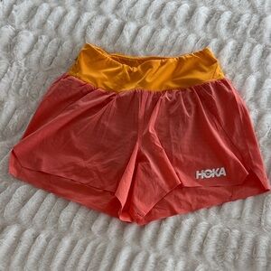 Hoka Women's Vibrant Coral and Mustard Athletic Shorts